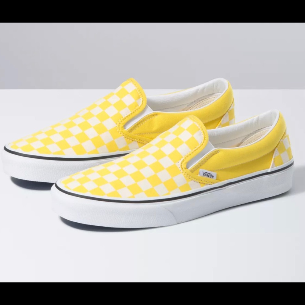 Vans Classic Yellow checkerboard slip on sneakers
